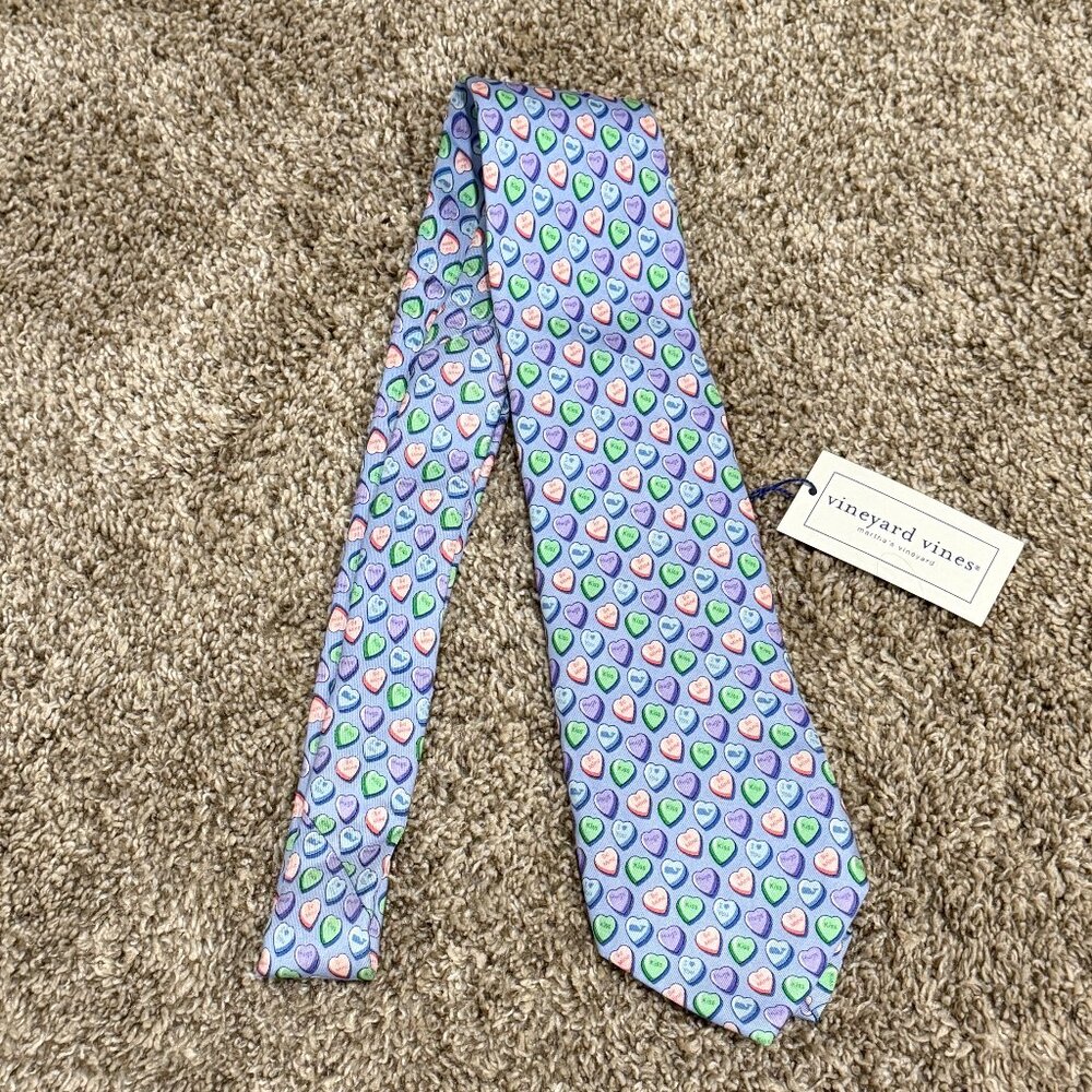 NWT Vineyard Vines Light Blue Candy Hearts Silk Tie Valentine's Day